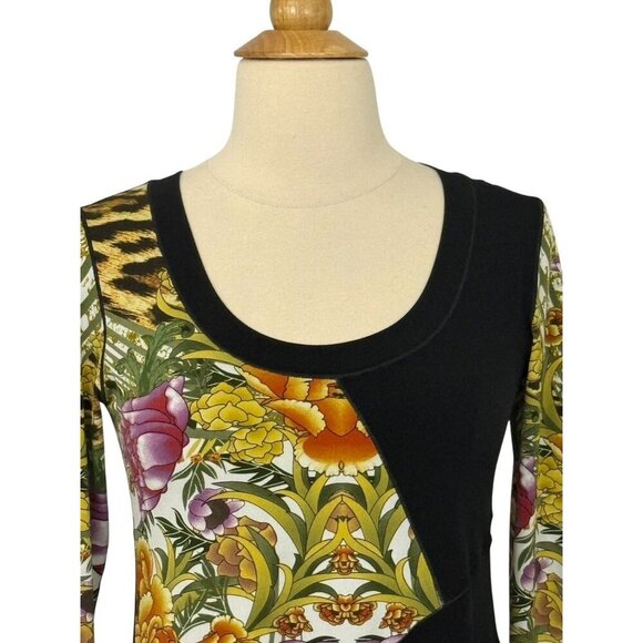 Eva Varro Tunic Top Asymmetric Slinky Knit Colorful Floral Stretch Swing Size XS - Picture 2 of 6
